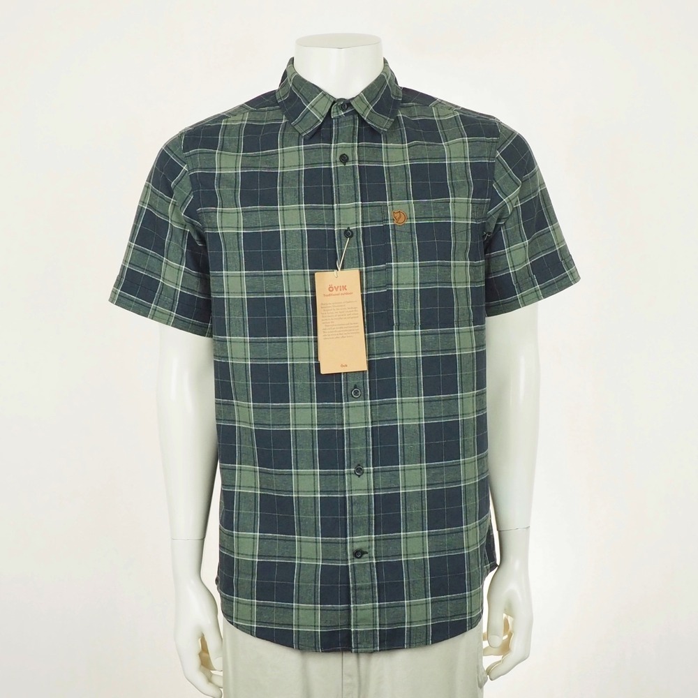 New Fjallraven Ovik Travel Button Down Shirt Mens Small Blue Green Plaid Outdoor